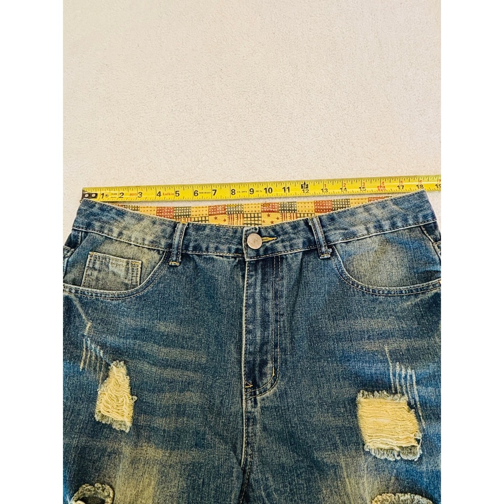 Mens Distressed Ripped Straight Leg Blue Denim Jeans Size 36 FZ/T81006-2017 - Picture 4 of 5
